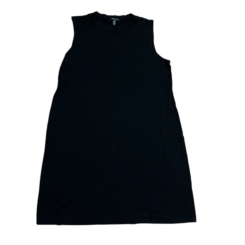 Eileen Fisher Black Tencel Lyocell Blend‎ Sleeveless Shift Mini Dress Womens M